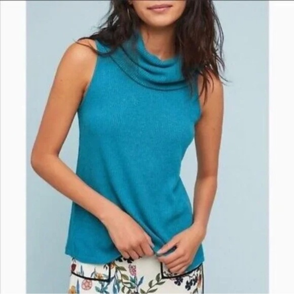 Vanessa Virginia Anthropologie Blue Cowl Neck Sleeveless Sweater Small - Picture 1 of 7